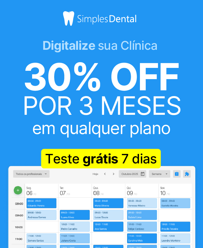 Banner de 30% de desconto por 3 meses na Simples Dental