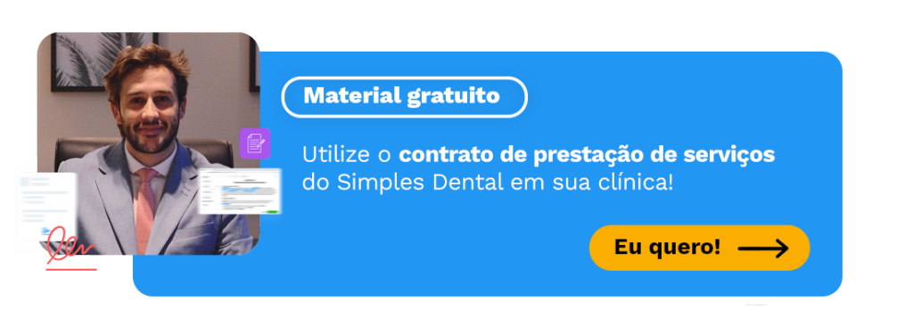 Banner com homem de terno, oferecendo contrato de prestação de serviços para clínicas dentárias.