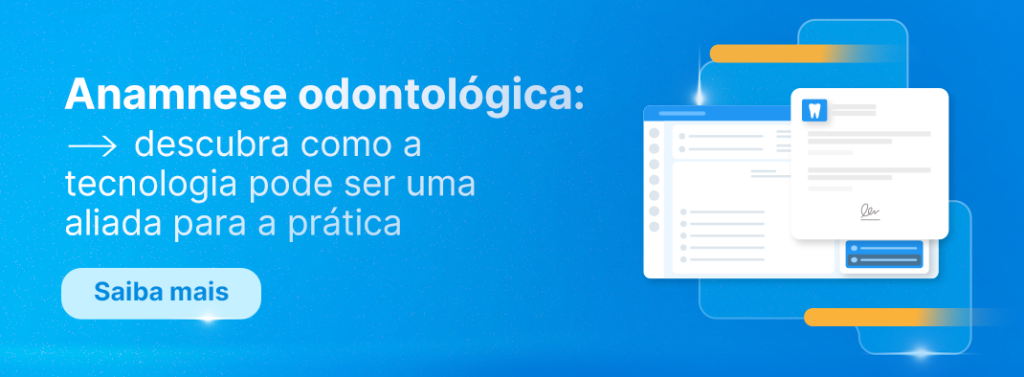 Anamnese odontológica; inteligência artificial na odontologia como aliada prática. Botão 'Saiba mais'.