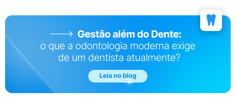 Gestão odontológica moderna com inteligência artificial na odontologia. Botão 'Leia no blog'.