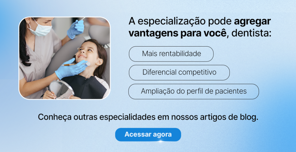 A especialização odontológica pode aumentar a rentabilidade, oferecer um diferencial competitivo e atrair mais pacientes. Acesse nossos artigos e descubra mais.